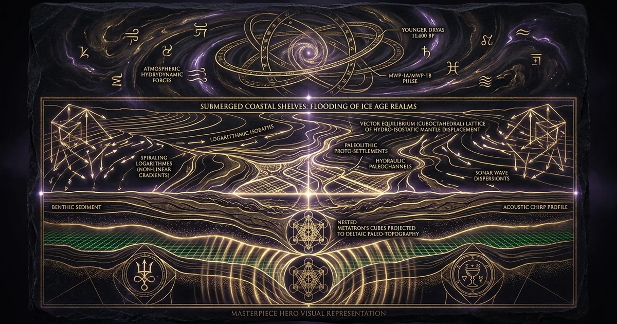 Cover illustration for treatise: Submerged Continental Shelves Ice Age Coastal Civilizations