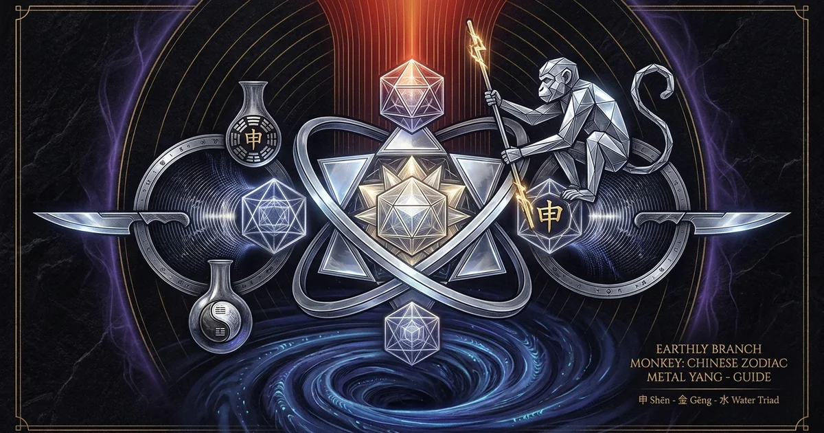 Cover illustration for treatise: Monkey Chinese Earthly Branch Astrology: A Yang Metal Guide
