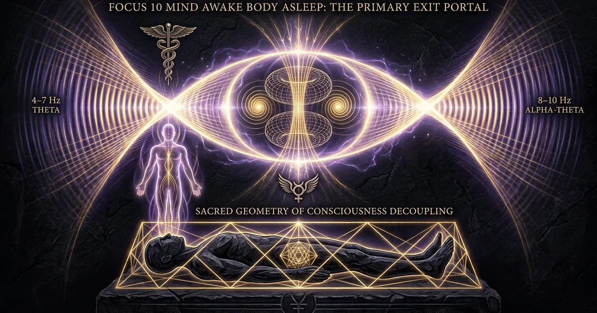 Cover illustration for treatise: Focus 10 Mind Awake Body Asleep Monroe Institute Protocol