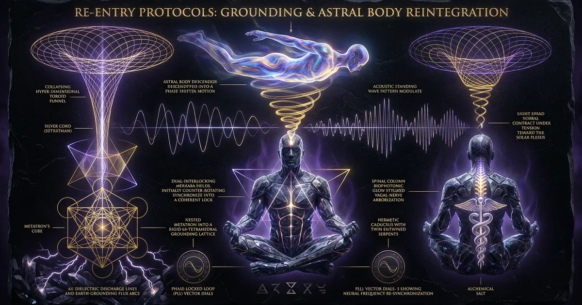 Cover illustration for treatise: Astral Re Entry Protocols Somatic Grounding Physical