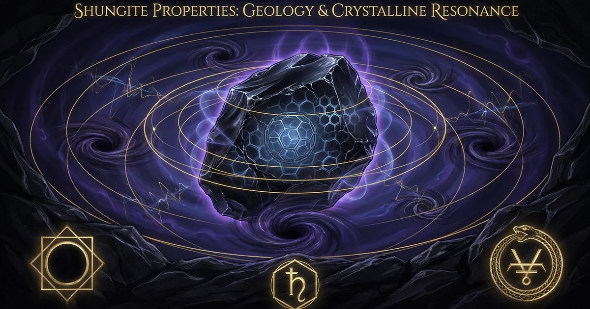 Cover illustration for treatise: Shungite Crystal Properties Geology Resonance: A Study