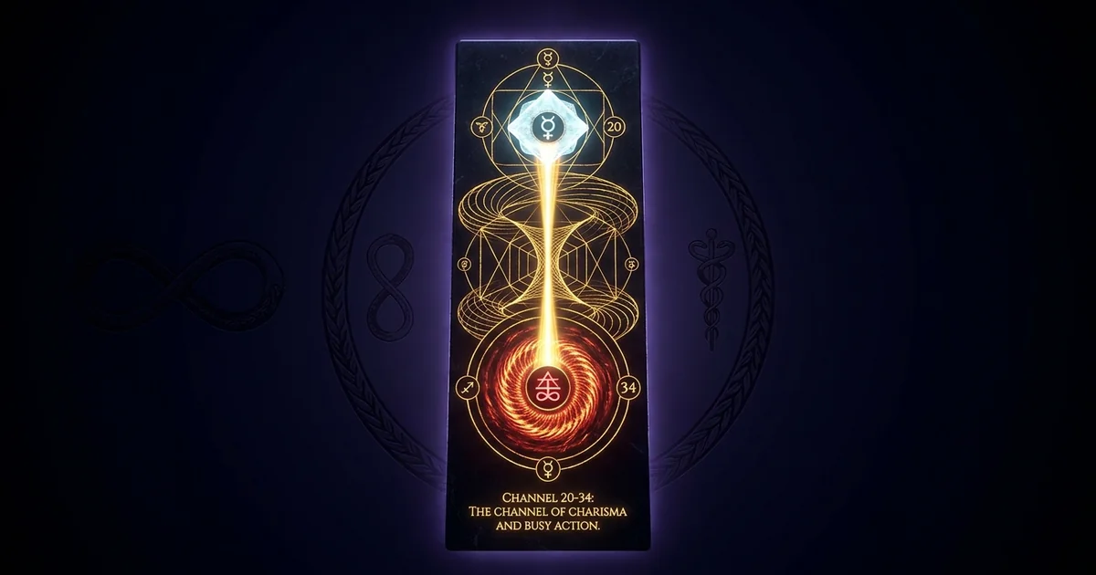 Cover illustration for treatise: Channel 20-34 Charisma Manifested Generator Human Design