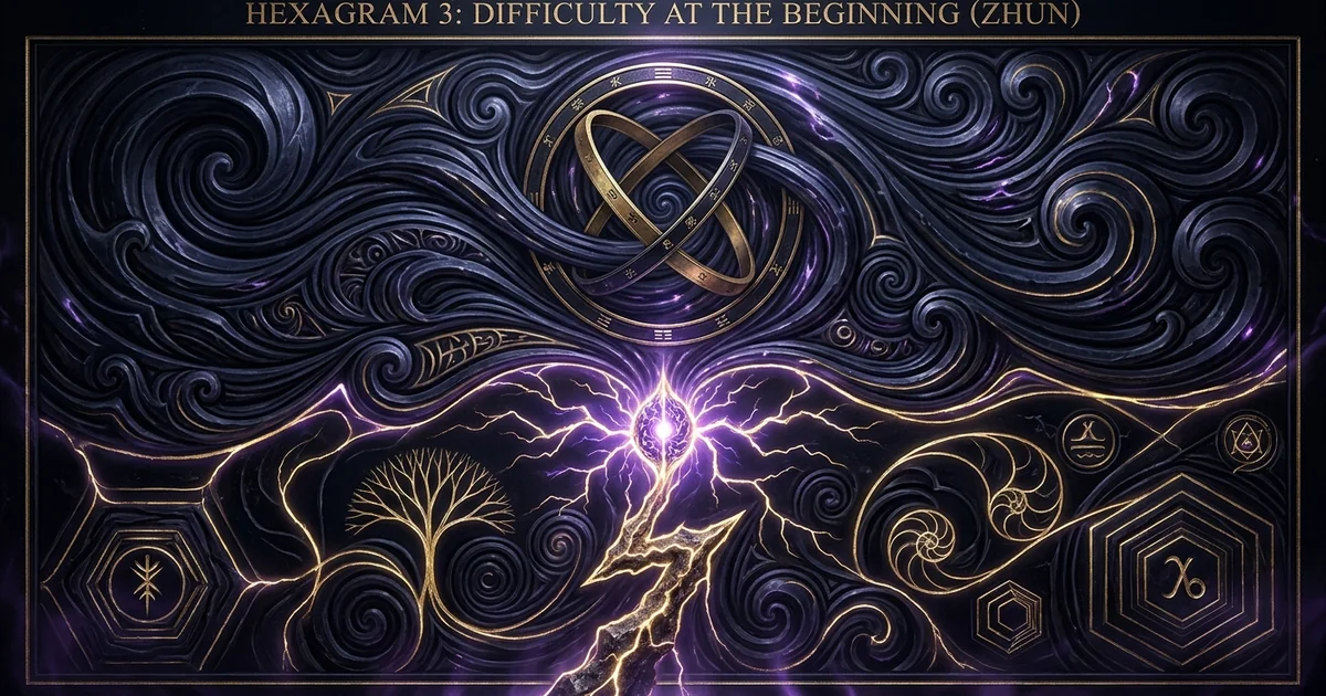 Cover illustration for treatise: Hexagram 3 Difficulty at the Beginning IChing Meaning