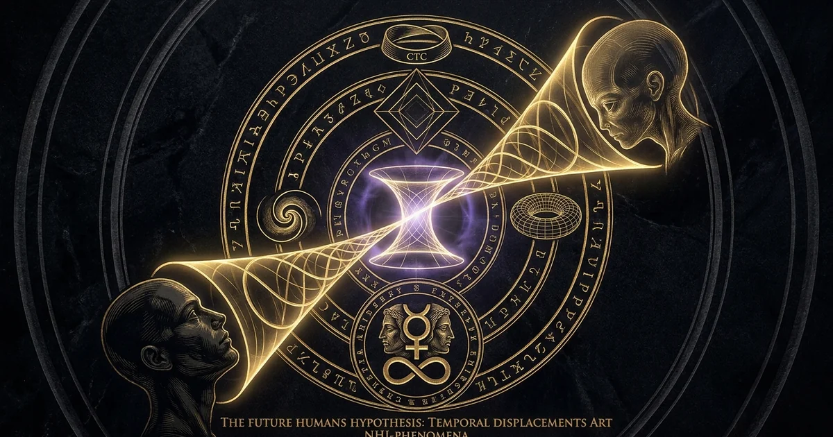 Cover illustration for treatise: Future Humans Hypothesis: Time Travel UFO, Michael Masters