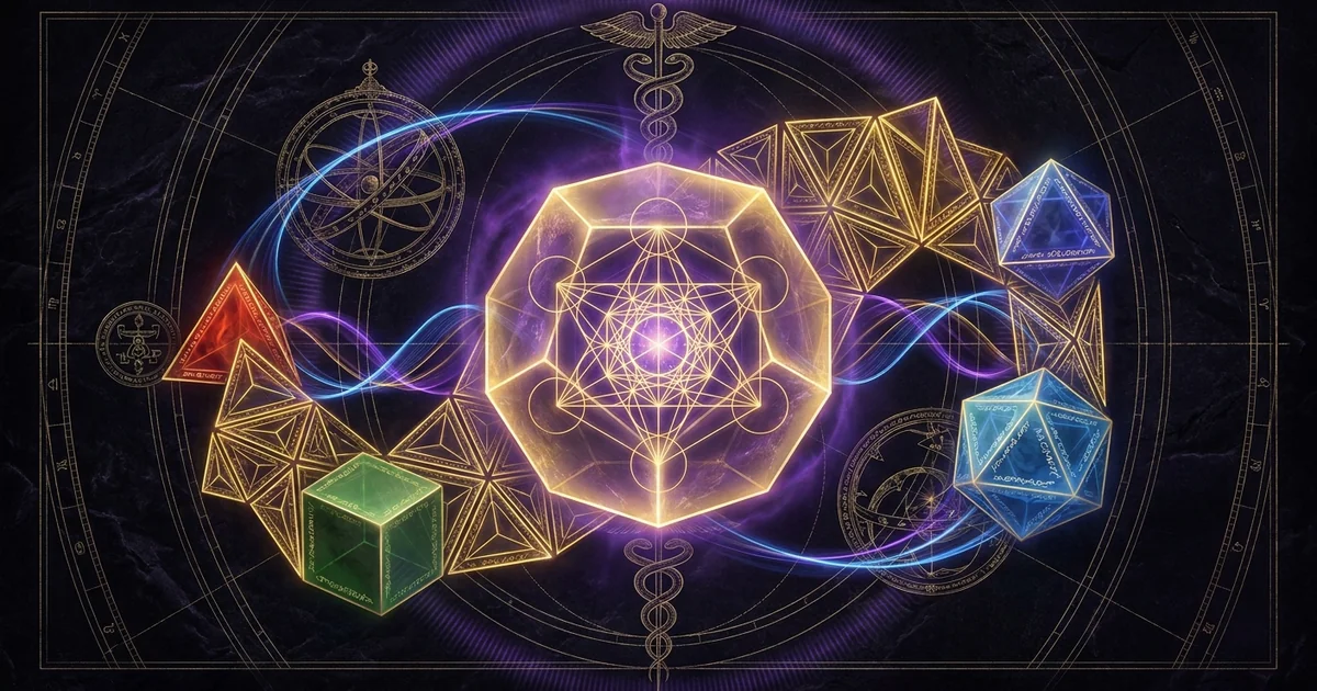 Five Platonic Solids Sacred Geometry Regular Polyhedra - Hero Banner