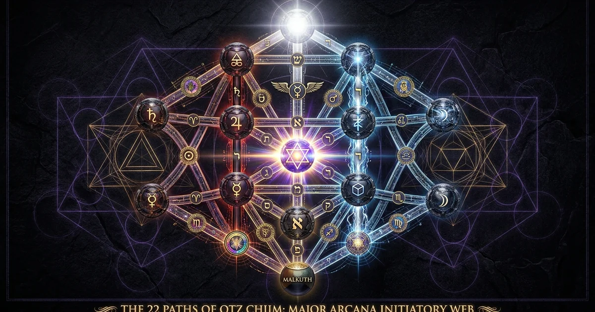Cover illustration for treatise: The 22 Paths Otz Chiim Major Arcana Coordinate Matrix